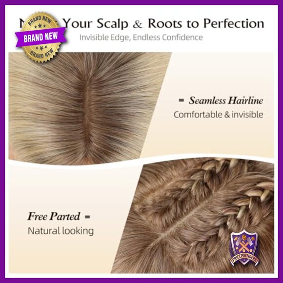 9x9 Human Hair Topper 16in 150% Density Non-Slip Clips for Thin Hair